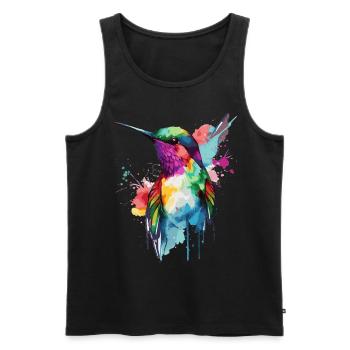 Aquarelle Colibri Observateur d’oiseaux coloré - Débardeur bio Premium Homme - noir - Devant - AI Model Male 178 light (178cm)