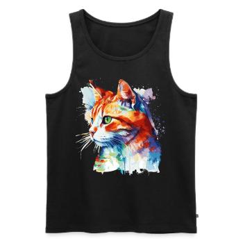 Aquarelle Chat Européen à poil court Chat coloré Lov - Débardeur bio Premium Homme - noir - Devant - Michal (187cm)