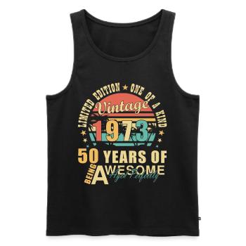 50th birthday born in 1973. 50 years - Men's Premium Organic Tank Top - black - Front - Michal (187cm)