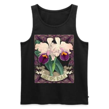 Illustration d’orchidées vintage, drôle de dicton - Débardeur bio Premium Homme - noir - Devant - Michal (187cm)