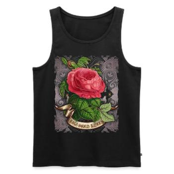 Illustration botanique vintage rose antique - Débardeur bio Premium Homme - noir - Devant - AI Model Male 178 light (178cm)