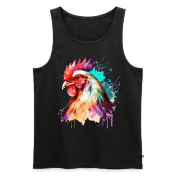 Aquarelle Poulet Mignon Coloré Poulet Fermier - Débardeur bio Premium Homme - noir - Devant - Michal (187cm)