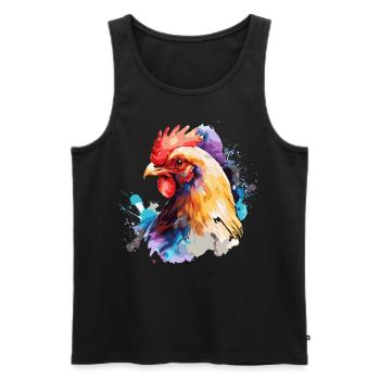 Aquarelle Poulet Mignon Coloré Poulet Fermier - Débardeur bio Premium Homme - noir - Devant - Michal (187cm)
