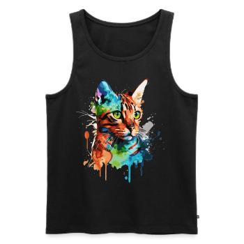 Watercolor Bengal Cat Colorful Cat Lover - Men's Premium Organic Tank Top - black - Front - Michal (187cm)