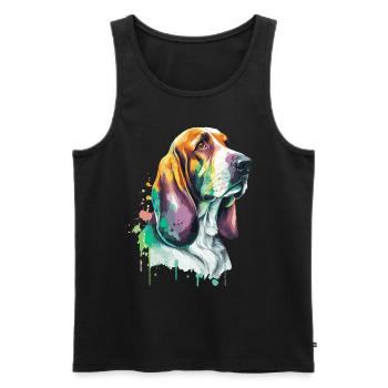 Aquarelle Basset Hound Mignon Coloré Pet Dog - Débardeur bio Premium Homme - noir - Devant - Michal (187cm)