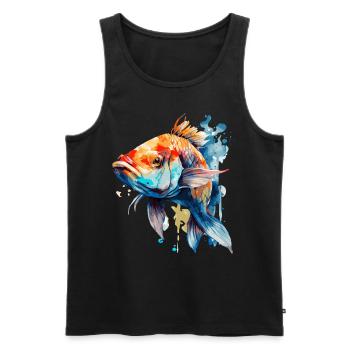 Aquarelle Koi Carpe Coloré Étang Pêche Poisson - Débardeur bio Premium Homme - noir - Devant - AI Model Male 178 light (178cm)