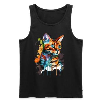 Aquarelle Bengal Cat Colorful Cat Lover - Débardeur bio Premium Homme - noir - Devant - Michal (187cm)