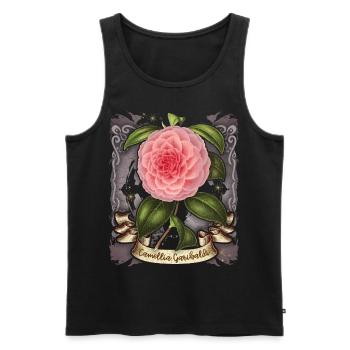 Illustration botanique de fleur de camélia rose vintage - Débardeur bio Premium Homme - noir - Devant - AI Model Male 178 light (178cm)