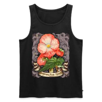 Illustration botanique vintage fleur de bégonia - Débardeur bio Premium Homme - noir - Devant - AI Model Male 178 light (178cm)