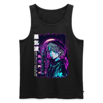 Sad Anime eGirl Edgy Vaporwave Japanese Anti Socia - Men's Premium Organic Tank Top - black - Front - AI Model Male 178 light (178cm)