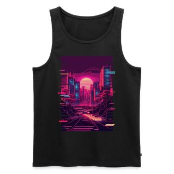 Japonais Vaporwave City Tokyo Urban Futurism Aesth - Débardeur bio Premium Homme - noir - Devant - AI Model Male 178 light (178cm)