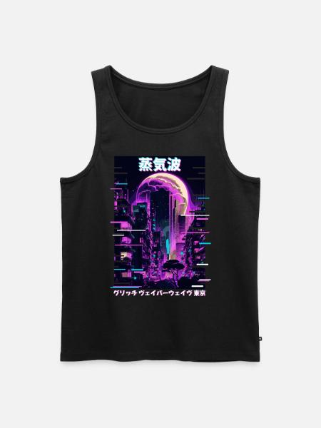 Retro Glitch Cityscape Vaporwave Futurism Tokyo Ae - Men's Premium Organic Tank Top - black