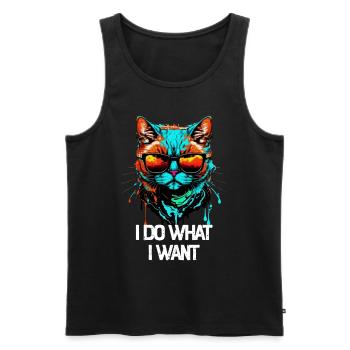 I Do What I Want Katze mit Sonnenbrille - Männer Premium Bio Tank Top - Schwarz - Vorne - AI Model Male 178 light (178cm)