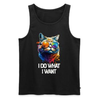 I Do What I Want Katze mit Sonnenbrille - Männer Premium Bio Tank Top - Schwarz - Vorne - AI Model Male 178 light (178cm)
