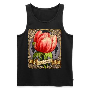 Tulipe vintage, illustration de fleurs botaniques - Débardeur bio Premium Homme - noir - Devant - AI Model Male 178 light (178cm)