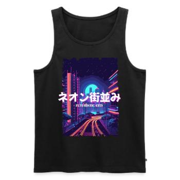 Japonais Vaporwave City Futurisme Cyber Vaporwave A - Débardeur bio Premium Homme - noir - Devant - AI Model Male 178 light (178cm)