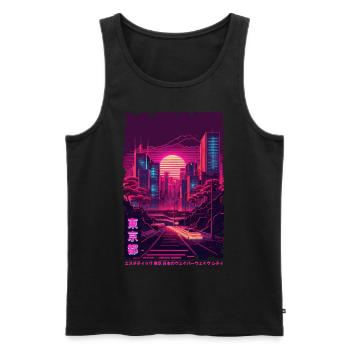 Vaporwave City Night Scene Tokyo Japanese Aestheti - Men's Premium Organic Tank Top - black - Front - AI Model Male 178 light (178cm)