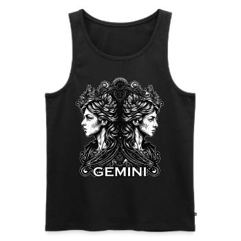 Signe du zodiaque Gémeaux jumeaux Astrologie symbole ancien - Débardeur bio Premium Homme - noir - Devant - AI Model Male 178 light (178cm)