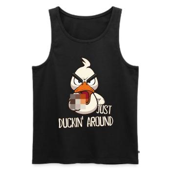 Duckin around Funny duck with middle finger saying - Men's Premium Organic Tank Top - black - Front - Michal (187cm)