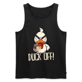 Duck Off! Funny duck with middle finger saying - Men's Premium Organic Tank Top - black - Front - Michal (187cm)