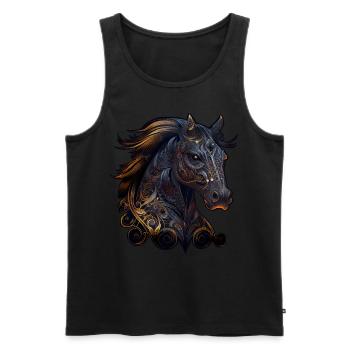 Portrait de cheval tribal abstrait zodiaque chinois astr - Débardeur bio Premium Homme - noir - Devant - Michal (187cm)