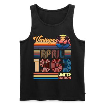 birthday April 1963 April. April 1963 Gift. - Men's Premium Organic Tank Top - black - Front - AI Model Male 178 light (178cm)