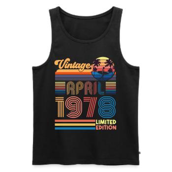 birthday April 1978 April. April 1978 Gift. - Men's Premium Organic Tank Top - black - Front - AI Model Male 178 light (178cm)