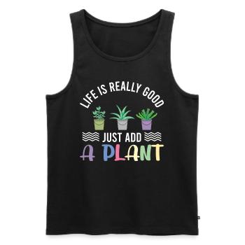La vie est vraiment belle il suffit d’ajouter une plante - Débardeur bio Premium Homme - noir - Devant - Michal (187cm)