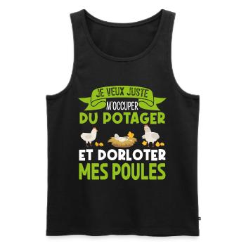 M'occuper Du Potager Et Des Poules. Jardinage. - Débardeur bio Premium Homme - noir - Devant - AI Model Male 178 light (178cm)