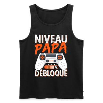 Annonce Grossesse Futur Papa Niveau Papa Débloqué - Débardeur bio Premium Homme - noir - Devant - Michal (187cm)