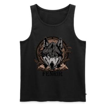 Vieux Norse Ragnarok Loup Dieu Fenrir Divinité Viking - Débardeur bio Premium Homme - noir - Devant - AI Model Male 178 light (178cm)