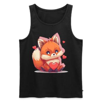 Mignon Saint-Valentin Day Fox Kawaii Aquarelle Animal - Débardeur bio Premium Homme - noir - Devant - AI Model Male 178 light (178cm)