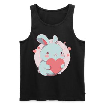 Mignon Lapin Kawaii Saint Valentin Lapin Coeur - Débardeur bio Premium Homme - noir - Devant - Michal (187cm)
