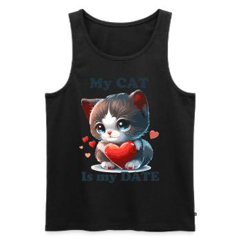 My Cat is My Date Cute Valentines Day Heart Pet Ca - Men's Premium Organic Tank Top - black - Front - Michal (187cm)