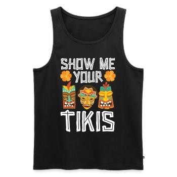 Montrez-moi votre Tikis Hawaiian Luau Party Tiki - Débardeur bio Premium Homme - noir - Devant - AI Model Male 178 light (178cm)
