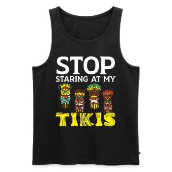 Stop staring at my tikis Luau Party Tiki B - Men's Premium Organic Tank Top - black - Front - AI Model Male 178 light (178cm)