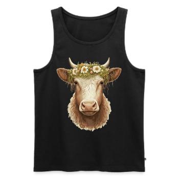 Flower Crown Cow Floral Farm Animal Pet - Männer Premium Bio Tank Top - Schwarz - Vorne - Michal (187cm)