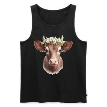 Bébé vache veau fleur couronne floral ferme animal animal de compagnie - Débardeur bio Premium Homme - noir - Devant - Michal (187cm)