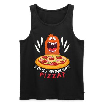 Funny Pizza Monster, Pizza Saying Comic - Men's Premium Organic Tank Top - black - Front - AI Model Male 178 light (178cm)