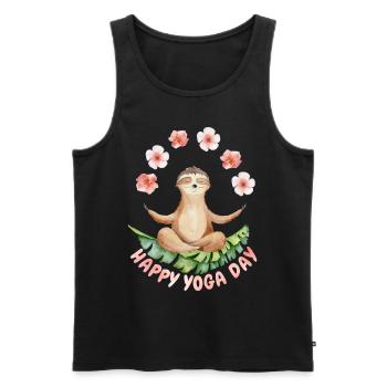 Yoga mit Sloth, lustiges Faultier und Blumen - Männer Premium Bio Tank Top - Schwarz - Vorne - Michal (187cm)