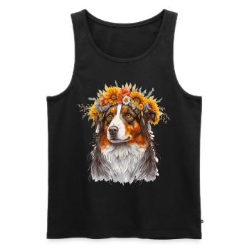 Fleur de berger australien Couronne Race de chien de compagnie Flo - Débardeur bio Premium Homme - noir - Devant - AI Model Male 178 light (178cm)
