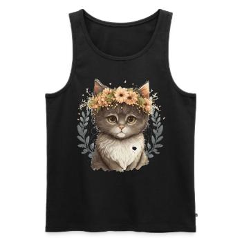 Mignon bébé chat fleur couronne chaton chaton ferme florale - Débardeur bio Premium Homme - noir - Devant - Michal (187cm)