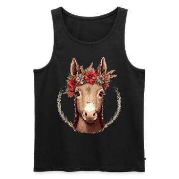 Cute Donkey Flower Crown Floral Farm Animal Pet - Men's Premium Organic Tank Top - black - Front - Michal (187cm)