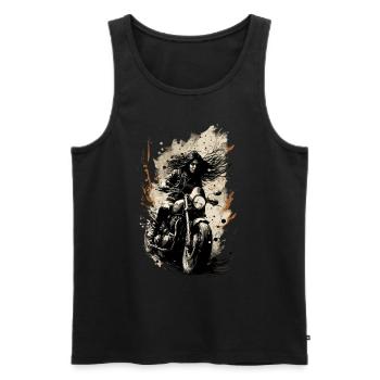 Schöne Motorradfahrerin auf ihrer Maschine - Männer Premium Bio Tank Top - Schwarz - Vorne - Michal (187cm)