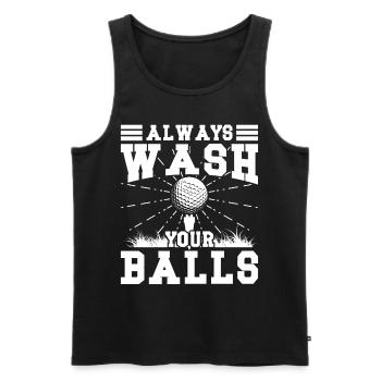 always wash your Balls - Männer Premium Bio Tank Top - Schwarz - Vorne - AI Model Male 178 light (178cm)