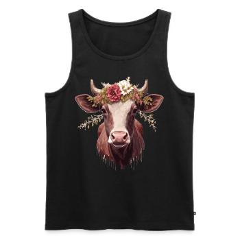 Cow Flower Crown Floral Farm Animal Pet - Männer Premium Bio Tank Top - Schwarz - Vorne - Michal (187cm)
