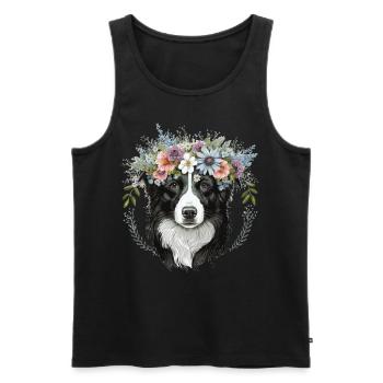 Border Collie Flower Crown Pet Dog Breed Floral Fa - Men's Premium Organic Tank Top - black - Front - Michal (187cm)