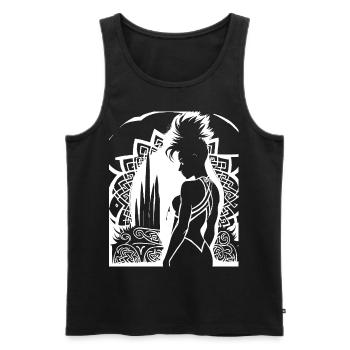 Fantasy Post Punk Celtic Tribal Batcave Mohawk Gi - Débardeur bio Premium Homme - noir - Devant - AI Model Male 178 light (178cm)