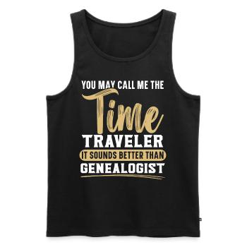 Mieux vaut m’appeler le voyageur temporel que le général - Débardeur bio Premium Homme - noir - Devant - AI Model Male 178 light (178cm)