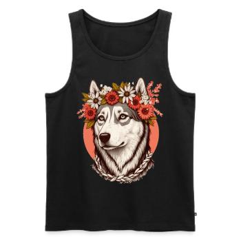 Fleur de Husky sibérien mignon Couronne Race de chien de compagnie Flo - Débardeur bio Premium Homme - noir - Devant - AI Model Male 178 light (178cm)